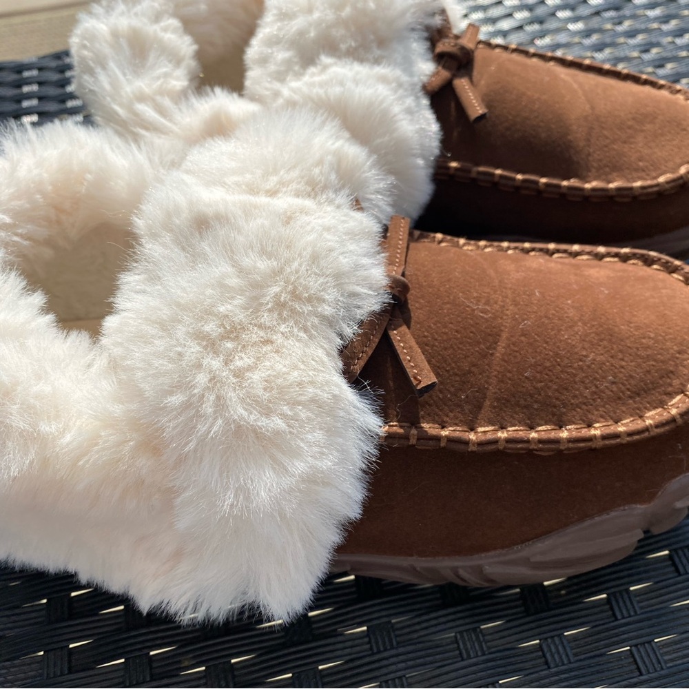 Suede and Faux Fur Slippers
